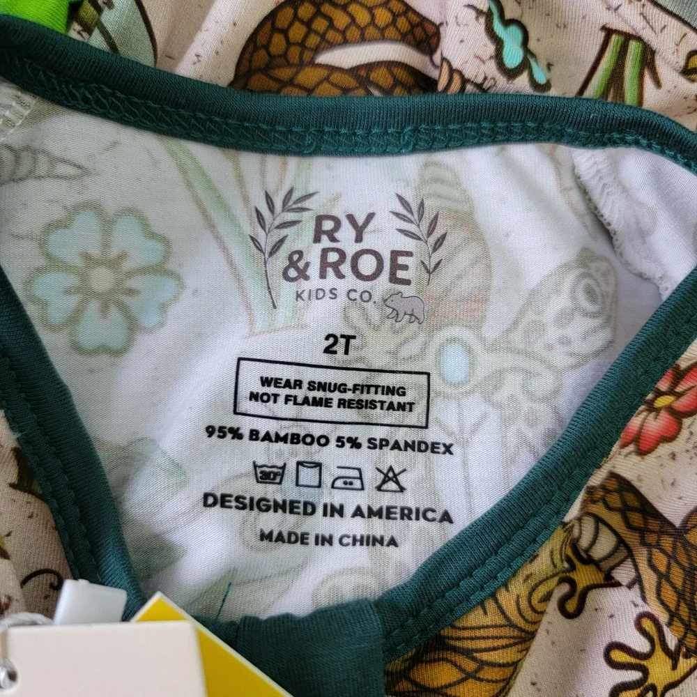 Ry‎ & Roe Kids Co Bamboo Zippy Romper 2T Reptile Skull Print Green Tan NWT